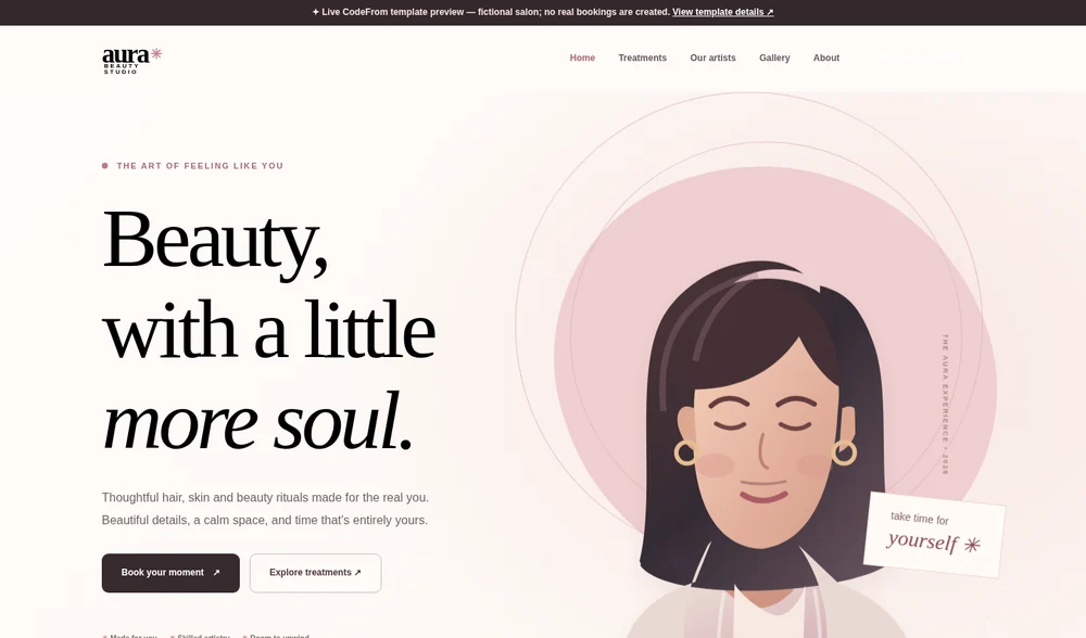 Actual website screenshot preview of Aura Studio
