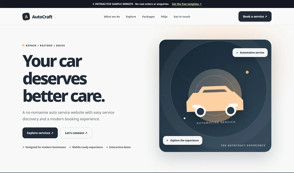 Actual website screenshot preview of Autocraft Garage