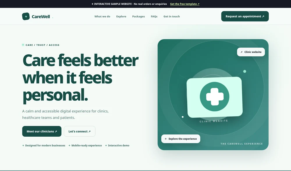 Actual website screenshot preview of Carewell Clinic