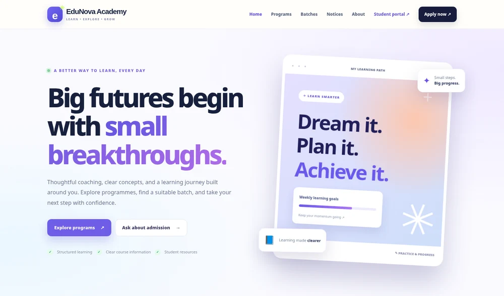 Actual website screenshot preview of Edunova