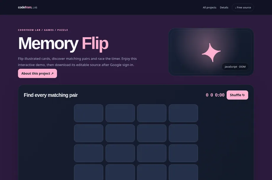 Memory Flip live interactive demo
