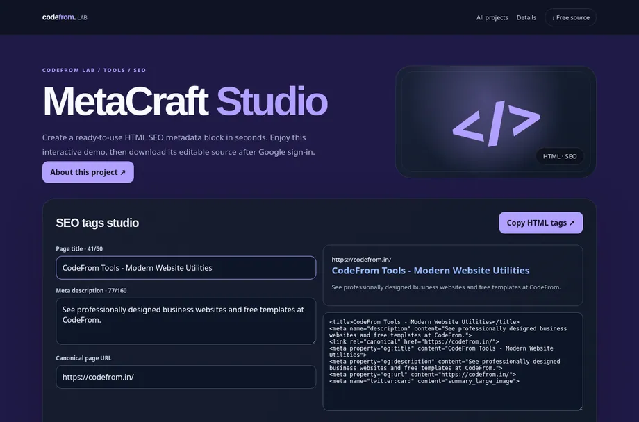 MetaCraft live interactive demo