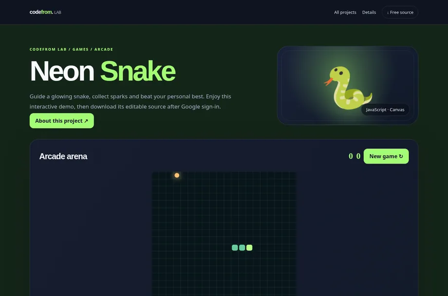 Neon Snake live interactive demo