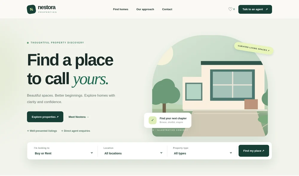 Actual website screenshot preview of Nestora
