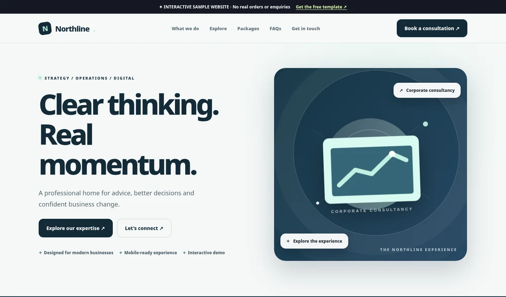 Actual website screenshot preview of Northline Consulting