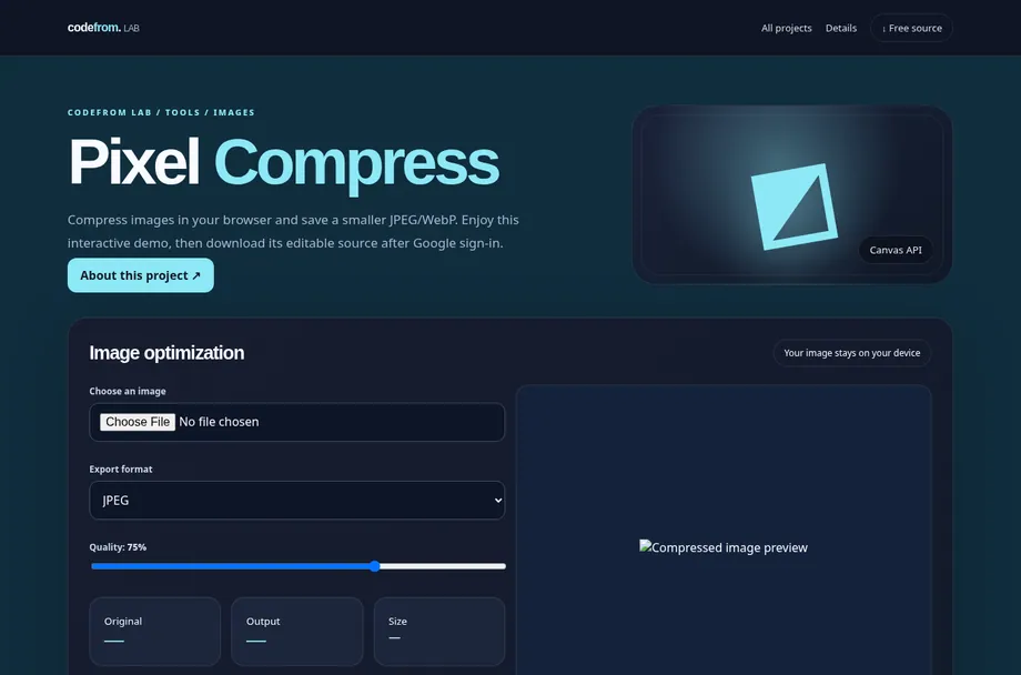 Pixel Compress live interactive demo
