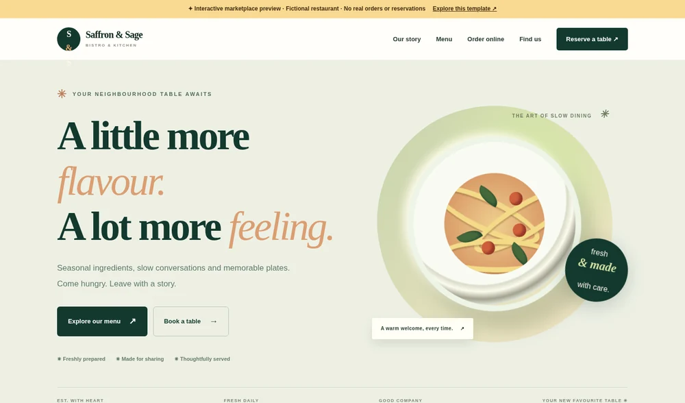 Saffron & Sage website template preview