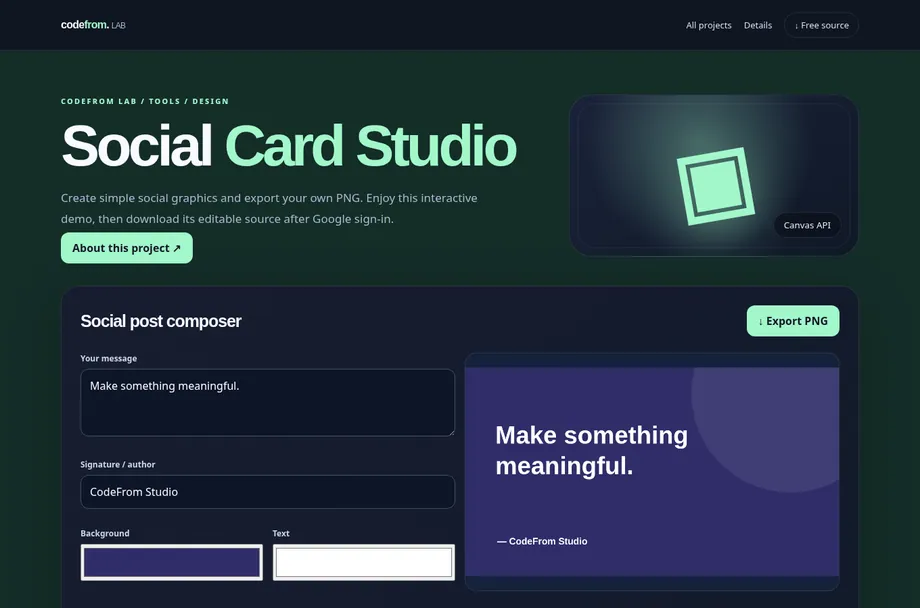 Social Card Studio live interactive demo