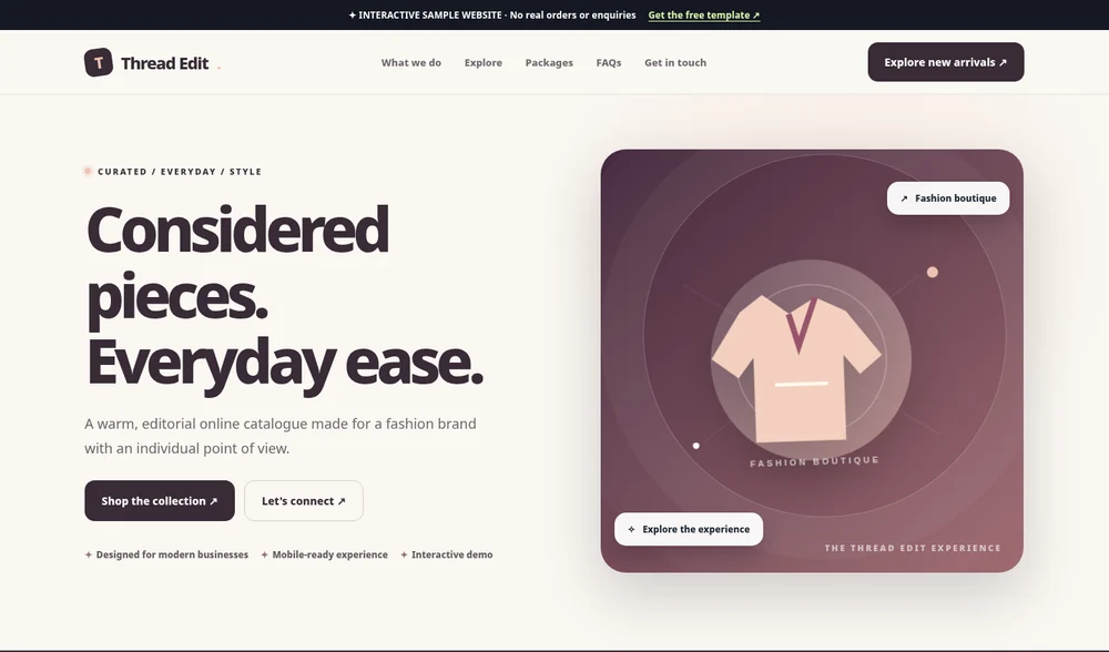 Actual website screenshot preview of Threadedit Boutique